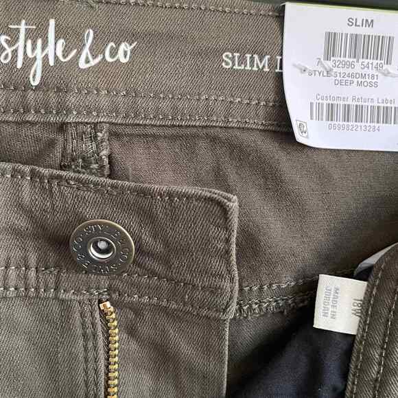 Style & Co Tummy Control High Rise Slim Leg Jeans 24W Green - Picture 4 of 4